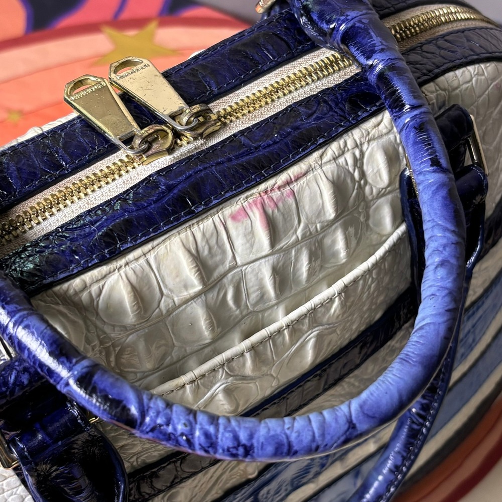 Brahmin Vineyard Croc Embossed Leather Satchel White Nautical Bag luxury Purse - Picture 8 of 16